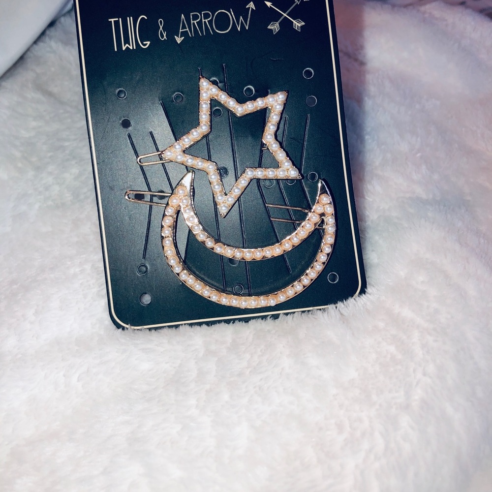 Star and Moon Hair Clips Twig & Arrow Faux Pearls